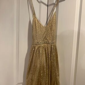 NWT Womens LF Paper Heart Sleeveless Gold Deep V-Neck Mini Dress size:12
